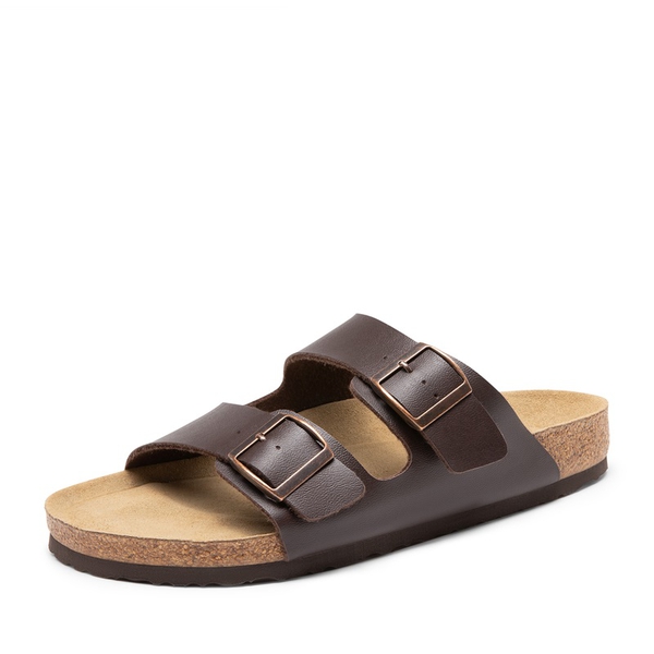 Men's Cork Double Strap Slide Sandals - DARK BROWN -  0